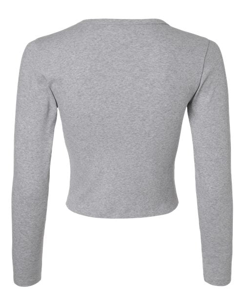 Women's Baby Rib Long Sleeve Cropped Tee - Heather Grey Back