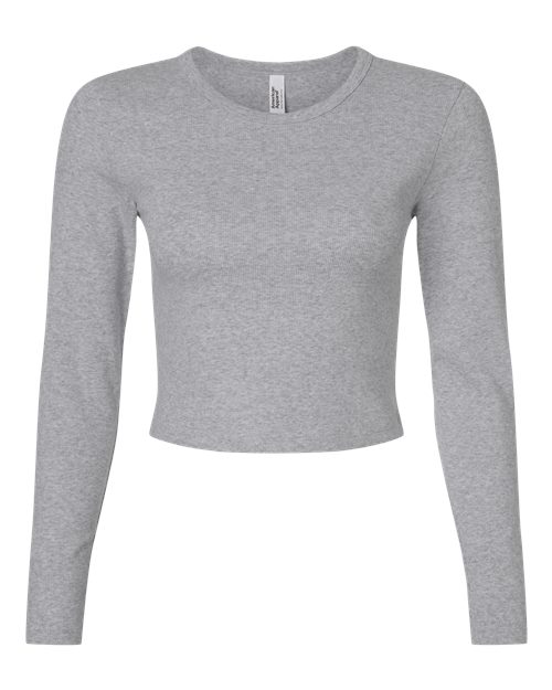 Women's Baby Rib Long Sleeve Cropped Tee - Heather Grey Front