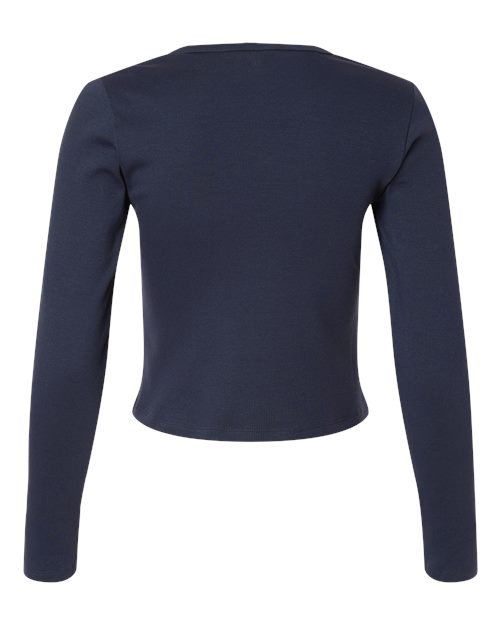 Women's Baby Rib Long Sleeve Cropped Tee - Navy Back