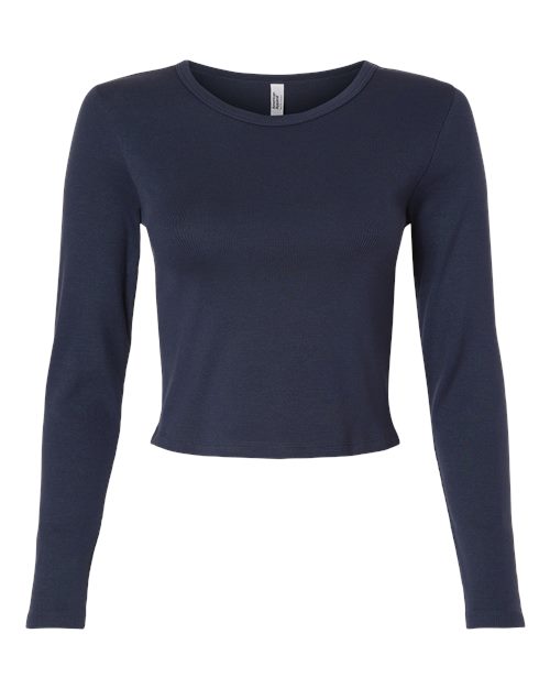 Women's Baby Rib Long Sleeve Cropped Tee - Navy Front