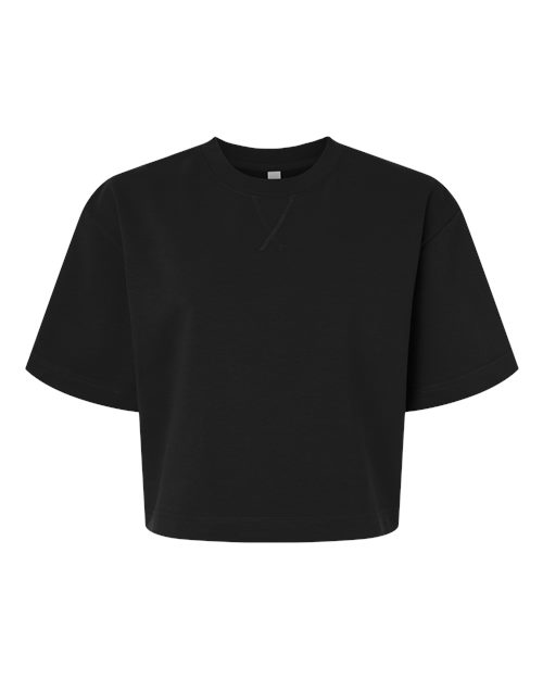 Women's French Terry Mid-Length Boxy Top - Black Front