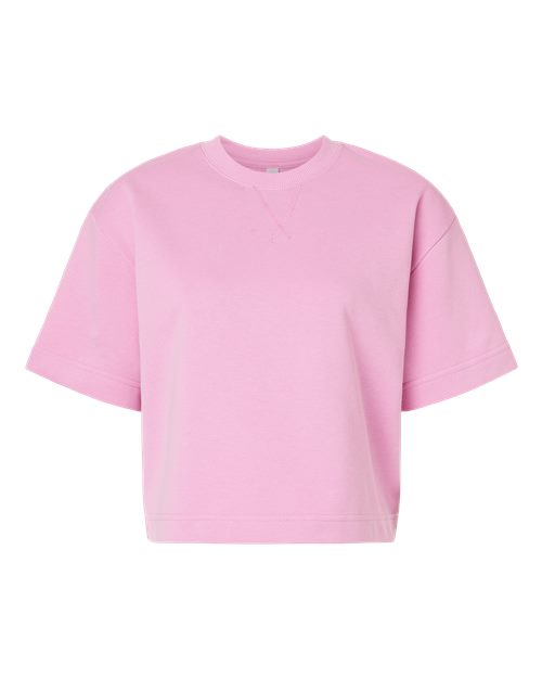 Women's French Terry Mid-Length Boxy Top - Powder Pink Front