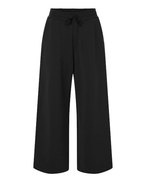 Women's French Terry Wide Leg Pants - Black Front