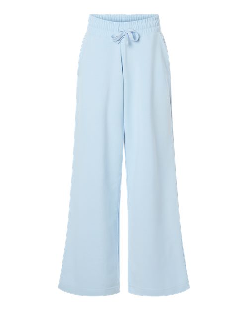 Women's French Terry Wide Leg Pants - Powder Blue Front