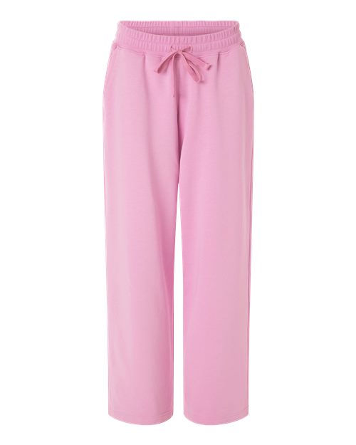 Women's French Terry Wide Leg Pants - Powder Pink Front