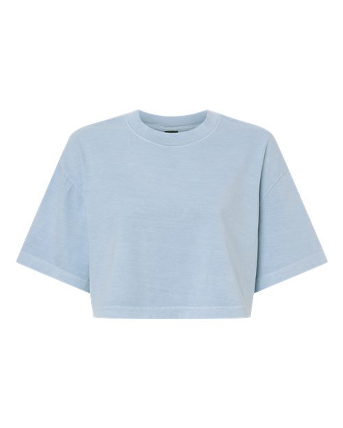 Women's Garment-Dyed Cropped Tee - Light Washed Denim Front
