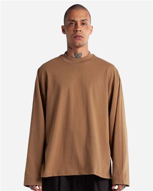 Unisex Max Heavyweight Oversized Long Sleeve T-Shirt - Latte Front