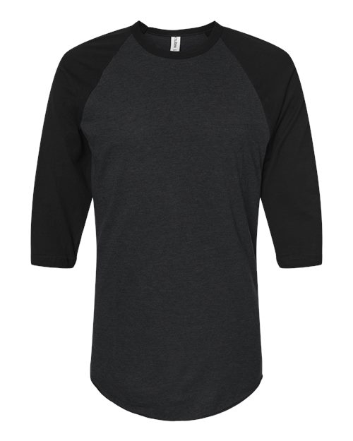 Unisex Fine Jersey Raglan T-Shirt - Heather Black/ Black Front