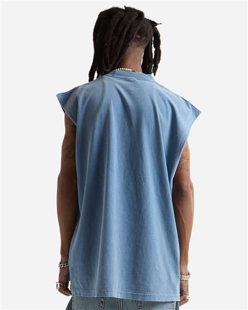 Unisex Garment-Dyed Muscle Tee - Washed Denim Back