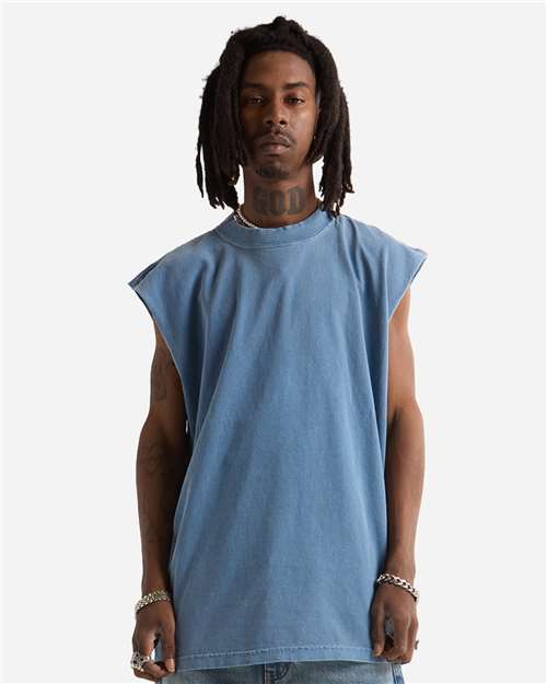 Unisex Garment-Dyed Muscle Tee - Washed Denim Front