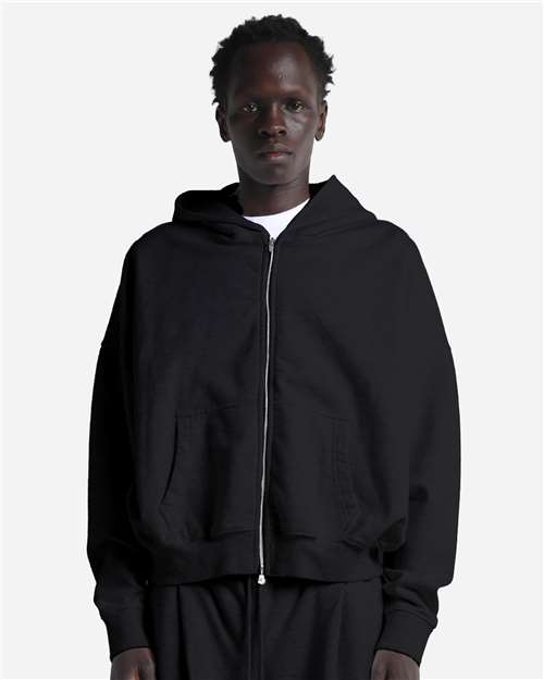 Unisex Garment-Dyed Cropped Full-Zip Hooded Sweatshirt - Black Front
