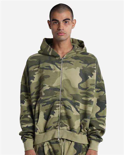 Unisex Garment-Dyed Cropped Full-Zip Hooded Sweatshirt - Camo Front