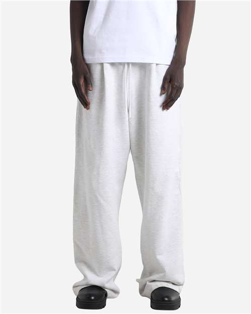 Unisex Garment-Dyed Pleated Fleece Pants - Heather White Front
