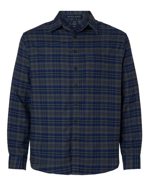 Devon & Jones Men's Concord Yarn-Dye Flannel Shirt - Midnight Royal/ Graphite/ Black Front