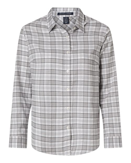 Devon & Jones Women's Concord Yarn-Dye Flannel Shirt - Graphite/ Grey/ White Front