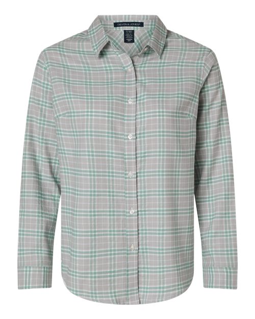 Devon & Jones Women's Concord Yarn-Dye Flannel Shirt - Grey/ Balsam Green/ White Front