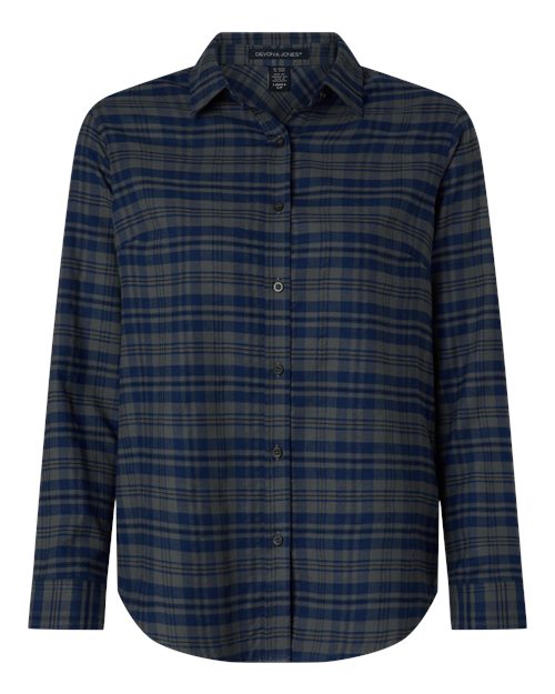 Devon & Jones Women's Concord Yarn-Dye Flannel Shirt - Midnight Royal/ Graphite/ Black Front