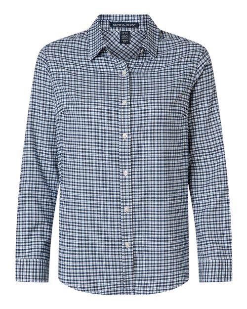 Devon & Jones Women's Concord Yarn-Dye Flannel Shirt - Navy/ French Blue/ White Front
