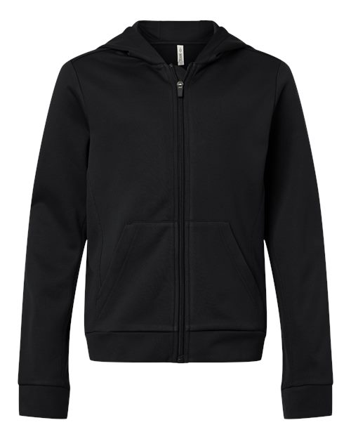 Team 365 Youth Squad Tech Fleece Hooded Full-Zip - Black Front