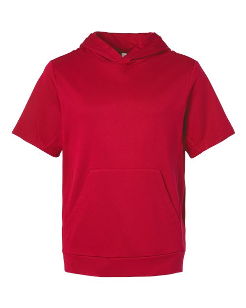Team 365 Unisex Squad Tech Fleece Hooded Short-Sleeve Sweatshirt - Sport Red Front