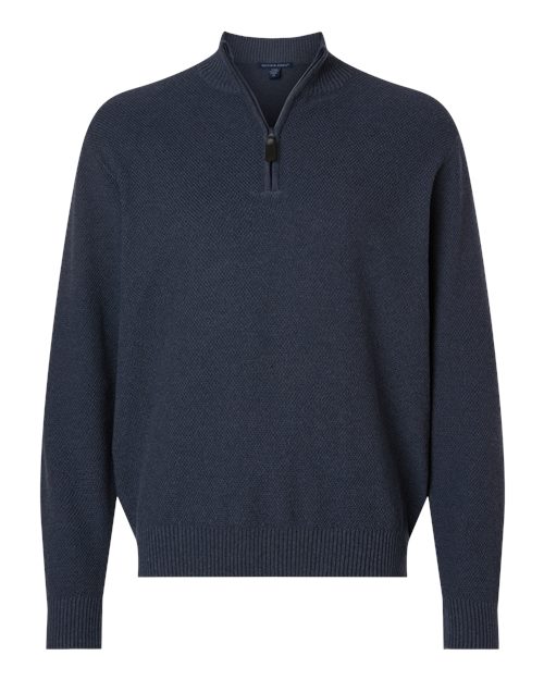 Devon & Jones Men's Hartland Textured Quarter Zip Sweater - Navy Melange Front