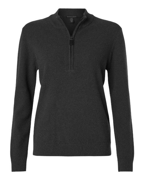 Devon & Jones Women's Hartland Textured Quarter Zip Sweater - Black Melange Front