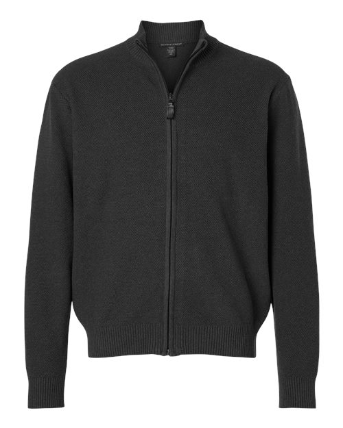 Devon & Jones Men's Hartland Textured Full Zip Sweater - Black Melange Front