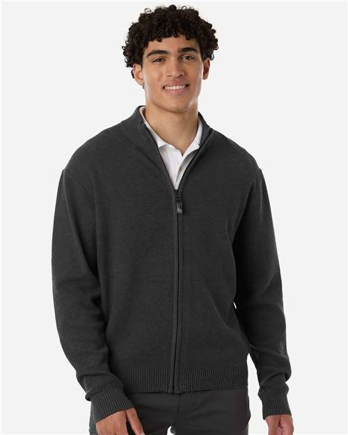 Devon & Jones Men's Hartland Textured Full Zip Sweater - Model Front
