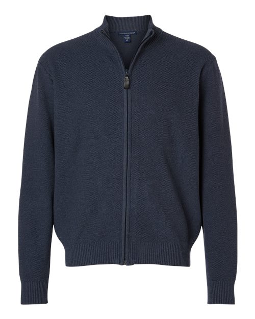 Devon & Jones Men's Hartland Textured Full Zip Sweater - Navy Melange Front
