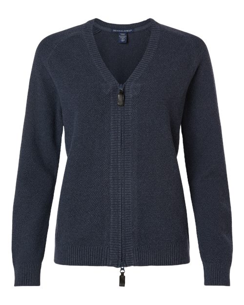 Devon & Jones Women's Hartland Textured Full Zip Sweater - Navy Melange Front