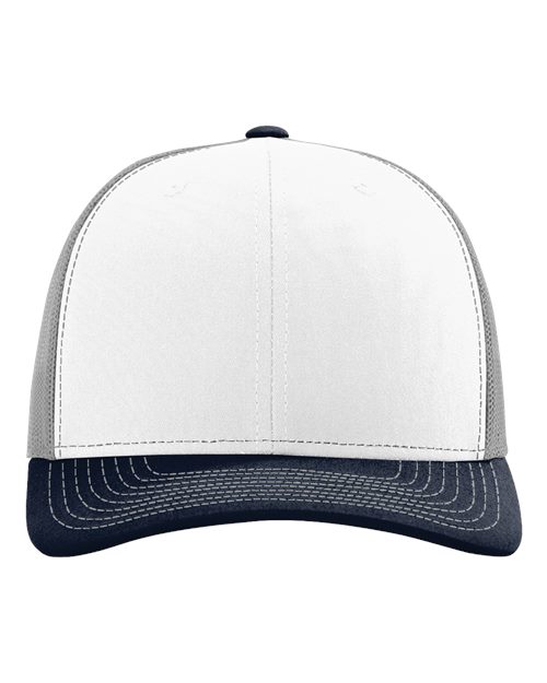 Snapback Trucker Cap - White/ Aluminum/ Navy Front