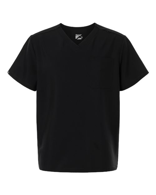 Hanes Men's V-Neck 1 Pocket Scrub Top - Black Front