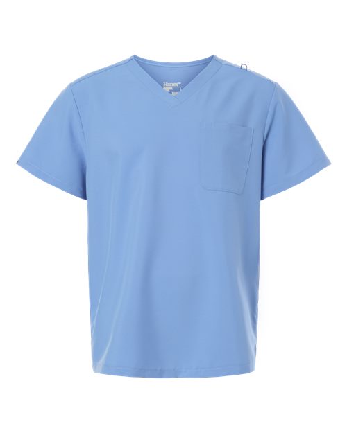 Hanes Men's V-Neck 1 Pocket Scrub Top - Ceil Blue Front