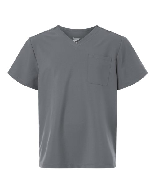 Hanes Men's V-Neck 1 Pocket Scrub Top - Grey Front