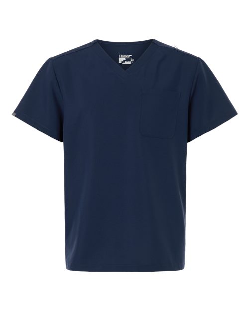Hanes Men's V-Neck 1 Pocket Scrub Top - Navy Front