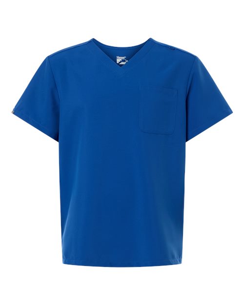 Hanes Men's V-Neck 1 Pocket Scrub Top - Royal Blue Front