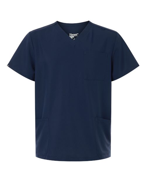 Hanes Men's V-Neck 3 Pocket Scrub Top - Navy Front