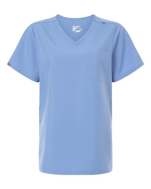 Hanes Women's V-Neck 1 Pocket Scrub Top - Ceil Blue Front