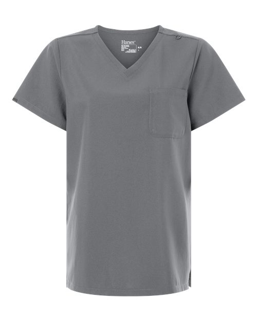 Hanes Women's V-Neck 1 Pocket Scrub Top - Grey Front