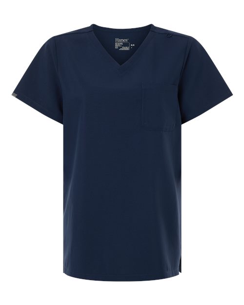 Hanes Women's V-Neck 1 Pocket Scrub Top - Navy Front