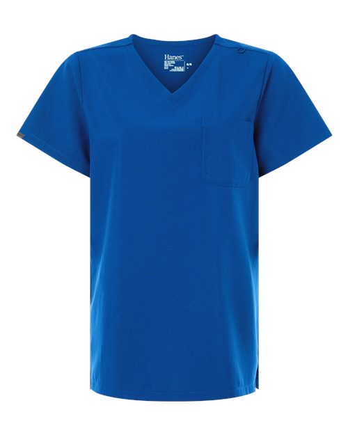 Hanes Women's V-Neck 1 Pocket Scrub Top - Royal Blue Front