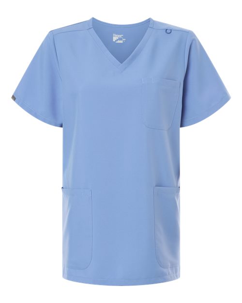 Hanes Women's V-Neck 3 Pocket Scrub Top - Ceil Blue Front