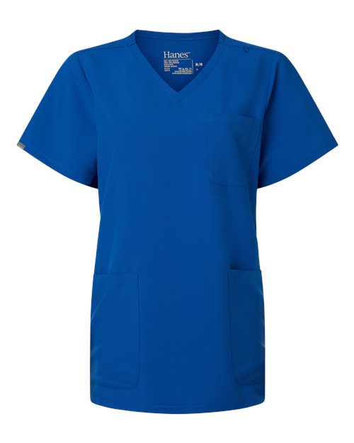 Hanes Women's V-Neck 3 Pocket Scrub Top - Royal Blue Front