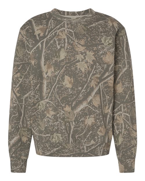 Independent Trading Co. Unisex Midweight Crewneck Sweatshirt - Deadwood Tree Camo Front