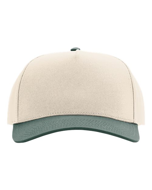 Full Fabric Five-Panel Champ Cap - Cream/ Dark Green Front