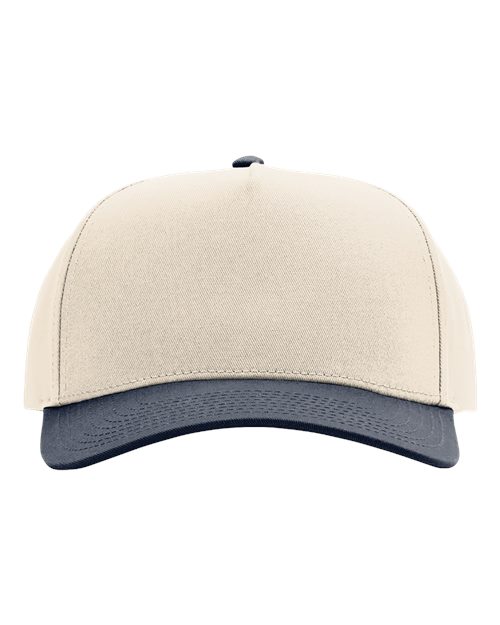 Full Fabric Five-Panel Champ Cap - Cream/ Navy Front