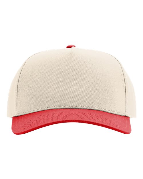 Full Fabric Five-Panel Champ Cap - Cream/ Red Front