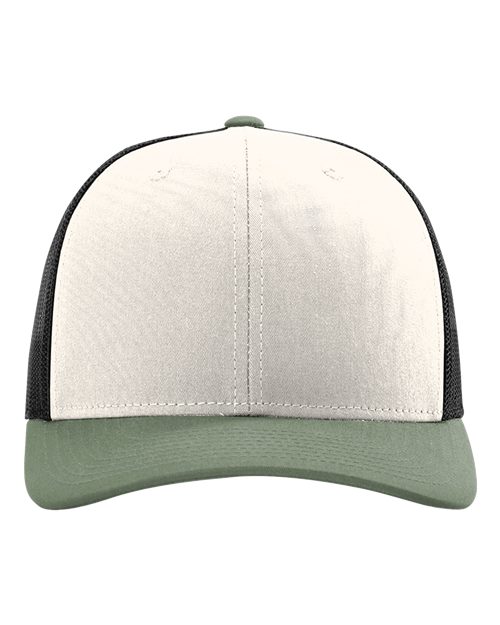 Snapback Trucker Cap - Cream/ Black/ Loden Green Front