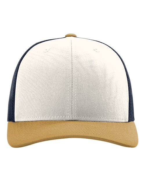 Snapback Trucker Cap - Cream/ Navy/ Amber Gold Front