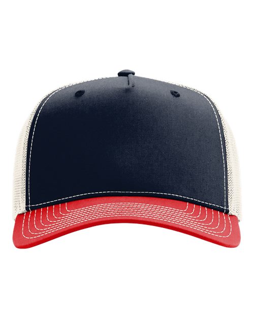 Five-Panel Champ Trucker Cap - Navy/ Birch/ Red Front